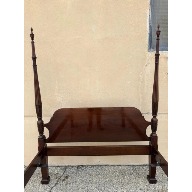 Traditional Vintage Georgian Federal Style Mahogany Four Poster Rice Carved Queen Sz Bed For Sale - Image 3 of 16