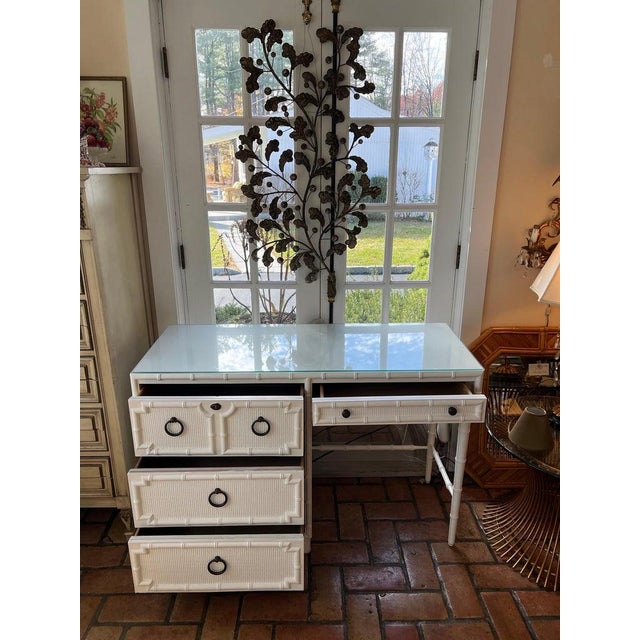 White Drexel Kensington Faux Bamboo Desk For Sale - Image 8 of 18
