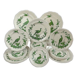 Mid 20th Century Copeland Spode Green Chelsea Birds Dinnerware - 60 Pieces For Sale