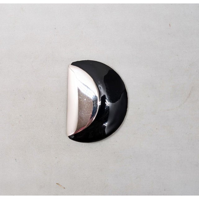 Metal Vintage 1980s Signed Monet Rhodium Plated Black Enamel Brooch For Sale - Image 7 of 9