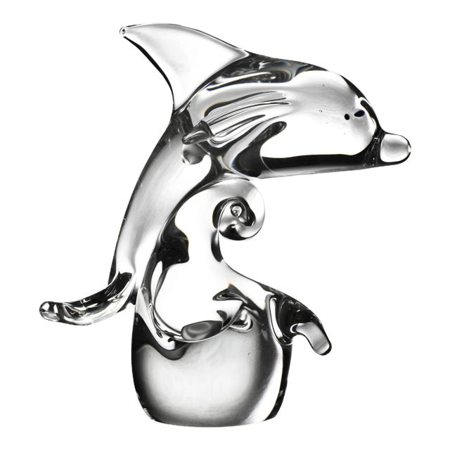 Vintage Hand Blown Dolphin on Ocean Wave Sculpture For Sale