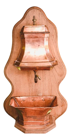 Antique French Copper and Brass Garden Sink with Wooden Base