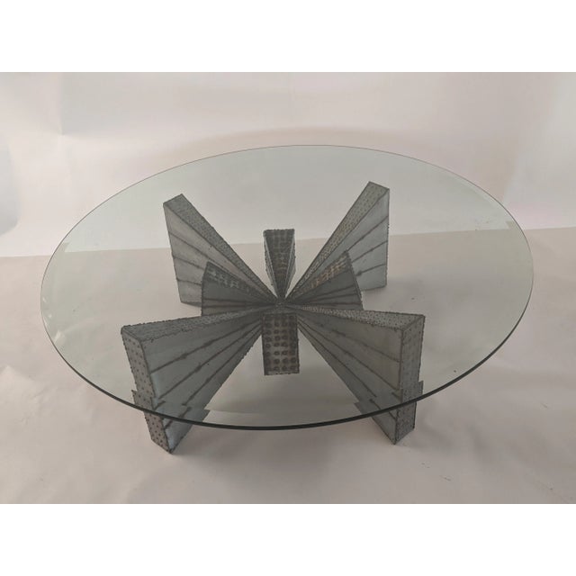 Gorgeous welded metal side table. Brutalist, abstract form creates a butterfly effect. This table was hand made by Artist,...