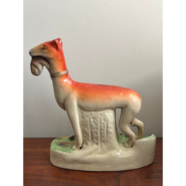 Vintage Staffordshire Style Whippet Dog With Fish For Sale - Image 4 of 9
