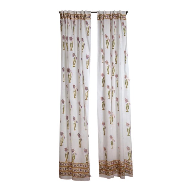 Florence 45" X 96" Lilac & Green Curtain For Sale
