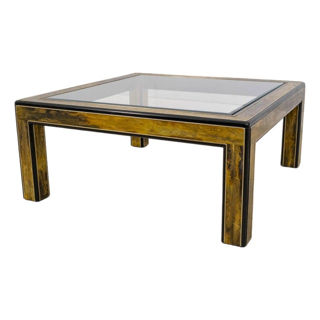 Bernard Rhone Mastercraft Acid Etched Glass Top Coffee Table For Sale