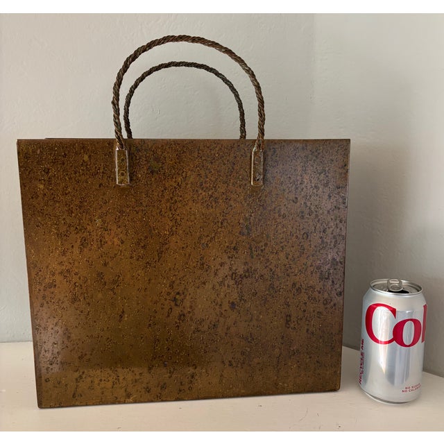 Gio Ponti Vintage Gio Ponti Style Italian Italy Brass Shopping Bag Wastebasket Trash Can For Sale - Image 4 of 8