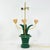 Metal Vintage Brunschwig & Fils Green Tole Flower Table Lamps, Yellow and Pink Tulip Design - a Pair For Sale - Image 7 of 11