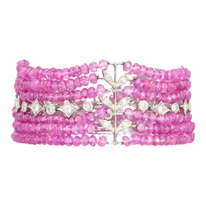 Vintage Platinum Diamond & Pink Sapphire Bead Bracelet