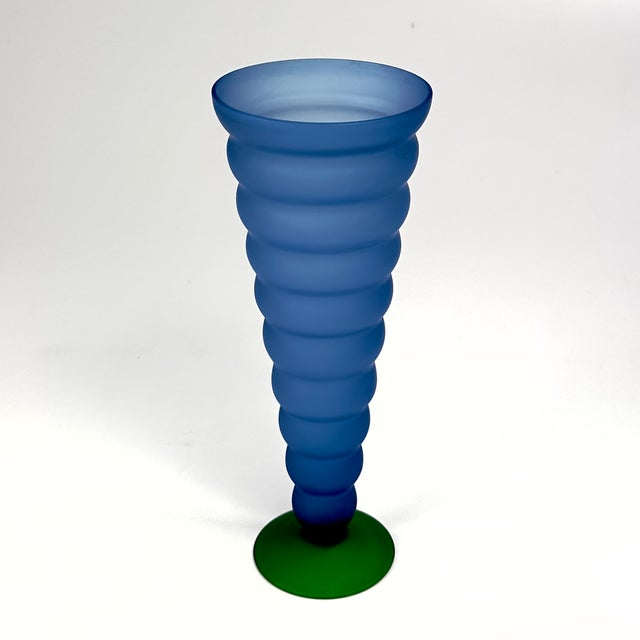 Navy Blue High '80s Frosted Blue & Green Ripply Glass Vase Curation - Group of 5 For Sale - Image 8 of 13