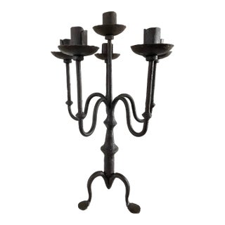 Early 20th Century Hand Forged Iron Six-Cup Candelabra For Sale