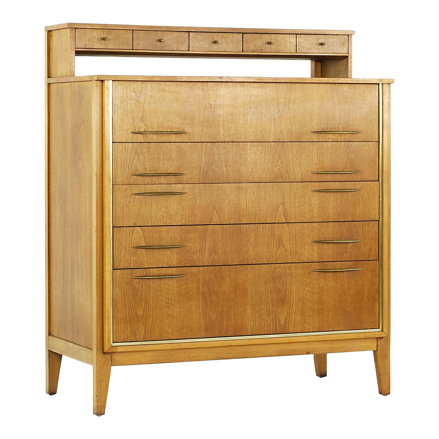 West Michigan Furniture Mid Century Walnut and Brass Highboy Chairish