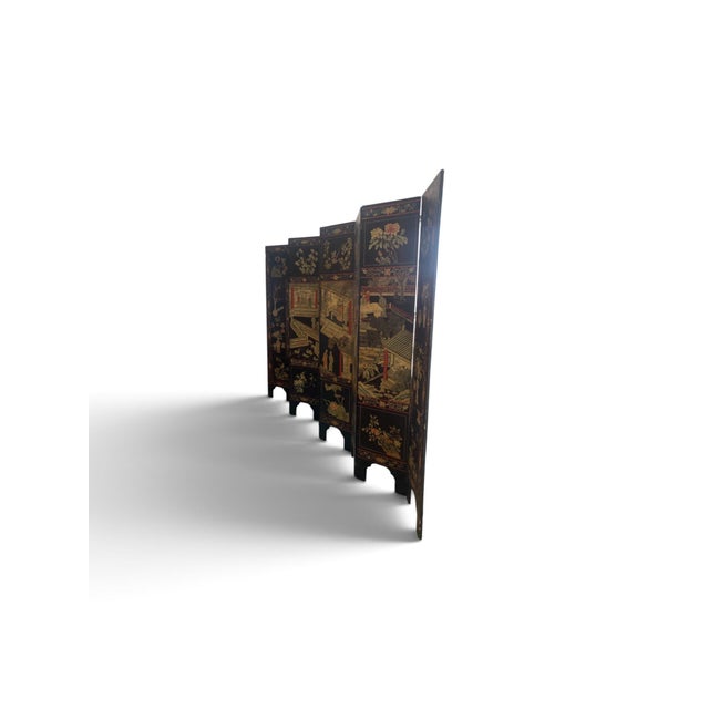 18th Century Coromandel 8 Panel folding screen, front side pagoda and figures, reverse is Chinoiserie with birds. Original...