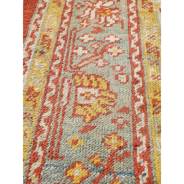 Antique Oushak Carpet, Oriental Rug, Handmade Rug Saffron, Light Blue and Coral For Sale - Image 15 of 18
