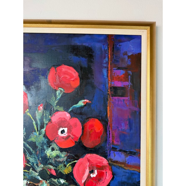 Wood Bruno Perino “Coquelicots” (Amapolas) Still Life Oil on Canvas Painting, Framed For Sale - Image 7 of 11
