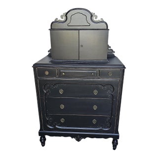 Circa 1930's Chest of Drawers, Ebonized, Distressed Dresser For Sale