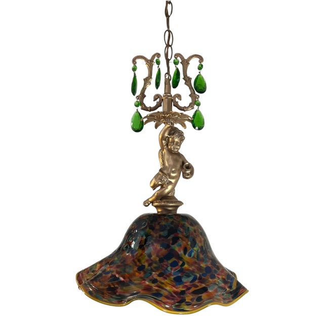 Dale Chihuly Signed Confetti Art Glass Shade Cherub Pendant Light For Sale - Image 4 of 17