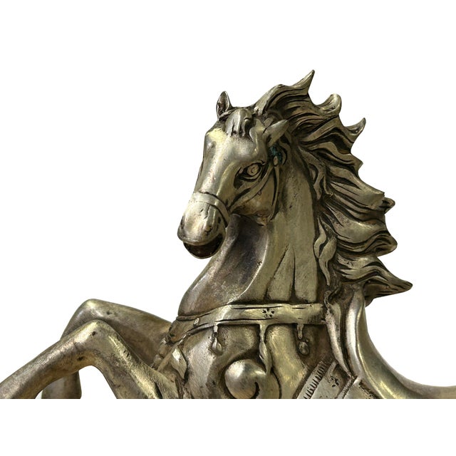 Chinese Silver Pewter Color Mid Rearing Horse Metal Figure For Sale - Image 12 of 12