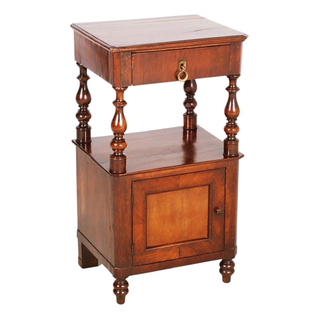 Italian Walnut Bedside Table with Drawer and Cabinet, Late 19th Century For Sale