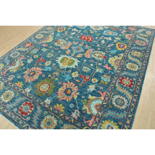 Traditional Anatolia Rug 8′ X 10’1” Blue Wool Traditional Hand-Knotted Oriental Carpet For Sale - Image 3 of 12