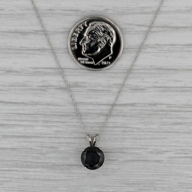 2010s 1.80ct Black Diamond Solitaire Pendant Necklace 14k White Gold 18" Rope Chain For Sale - Image 5 of 6