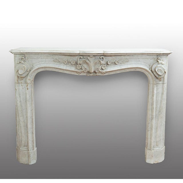 Brown Antique Louis XV Style Fireplace in White Carrara Marble, Early 19th Century For Sale - Image 8 of 8