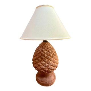 1960s Over Sized Terra Cotta Agave Piña Lamp With Oversized Shade For Sale