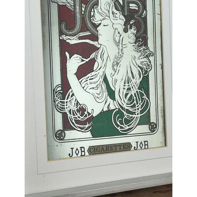 Wood Vintage Art Nouveau Mirror with Job Cigarettes Advertising by Alphonse Mucha, 1970s For Sale - Image 7 of 18