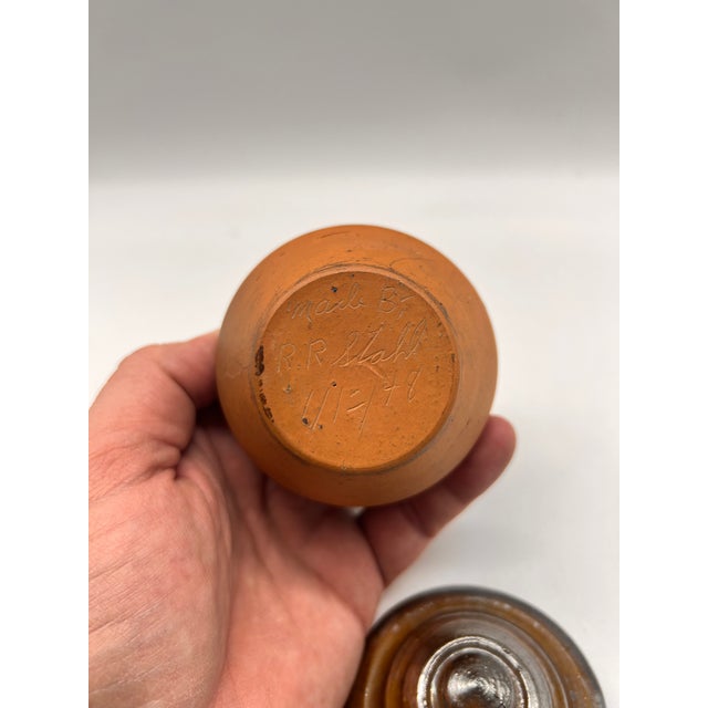 A Antique Folk Art Small Redware Crock With Lid, by Stahl's Pottery, Powder Valley, Pa, Circa 1930's For Sale - Image 12 of 12