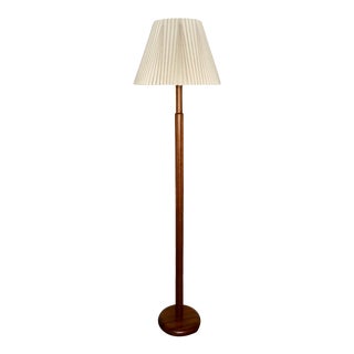 1970's Danish Modern Teak Floor Lamp With Pleated Shade For Sale