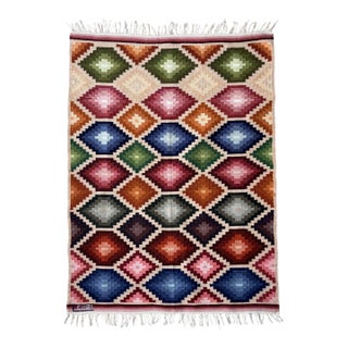 Hand-Woven Ecuadorian Wool Kilim, Signed For Sale
