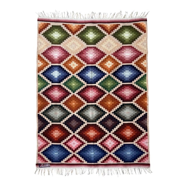 Hand-Woven Ecuadorian Wool Kilim, Signed For Sale