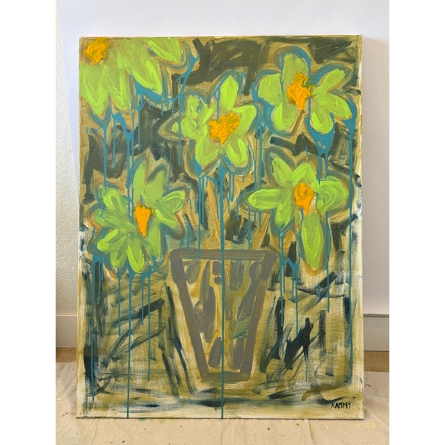 Abstract Green & Gold Floral Still Life – Modern Statement Artwork For Sale - Image 9 of 12