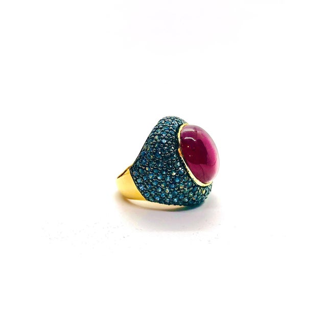 Contemporary Bochic “Orient” Vintage Ruby & Blue Sapphire Ring Set In 18 K Gold & Silver For Sale - Image 3 of 12