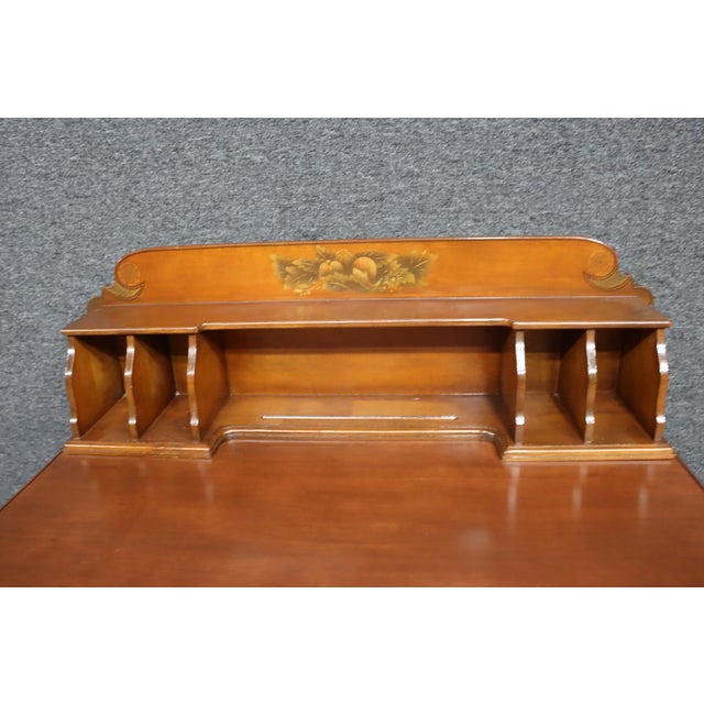 Hitchcock Mid-Century Hitchcock Style Cherry Writing Desk With Stenciled Fruit Decoration For Sale - Image 4 of 15