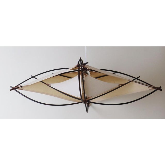 Brown Mid-Century Modern Architectural Ceiling Light in Bamboo and Textile, 1970s For Sale - Image 8 of 16