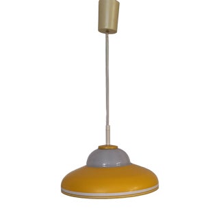 Vintage Hanging Lamp with White Glass Shade and Yellow-White Metal Shade by Doria, 1970s For Sale