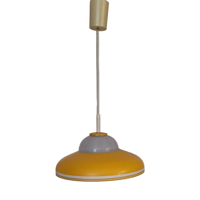 Vintage Hanging Lamp with White Glass Shade and Yellow-White Metal Shade by Doria, 1970s For Sale