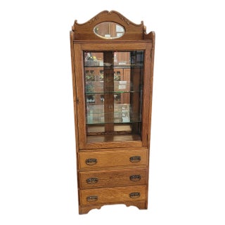 Antique Frank Metz Chicago Oak Medical Cabinet 1900s Victorian For Sale