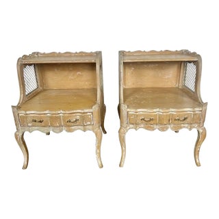 Pair of French Two Tier Side Table W/ Iron Insets C. 1930's For Sale