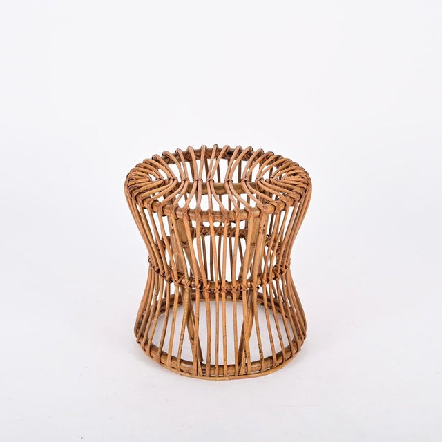 Gold Mid-Century French Riviera Stool in Rattan and Woven Wicker, 1960s For Sale - Image 8 of 12