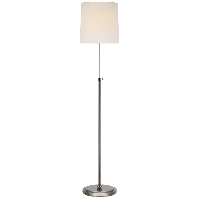 Modern Thomas O'Brien by Visual Comfort Signature Bryant 52" Adjustable Cordless Floor Lamp in Polished Nickel with Linen Shade For Sale - Image 3 of 3