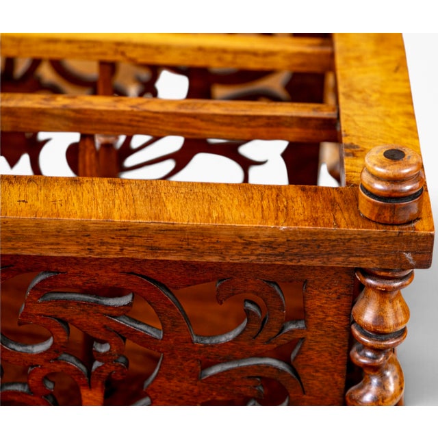 Antique English Victorian Pierced Burl Walnut Music Canterbury For Sale In Portland, ME - Image 6 of 11