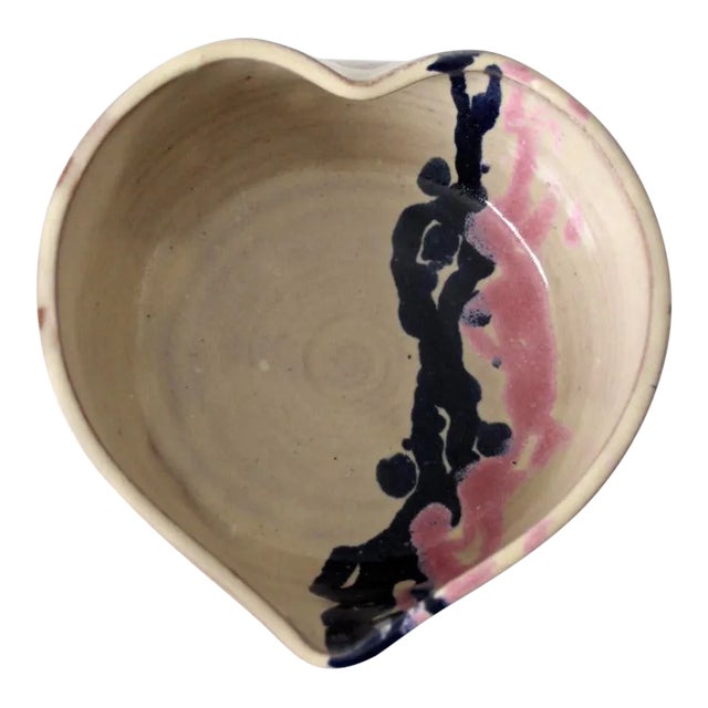Vintage Heart Shaped Studio Pottery Bowl For Sale