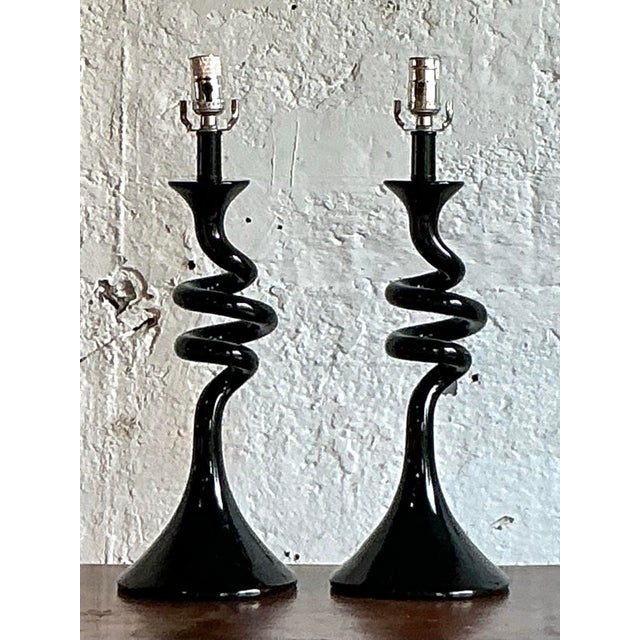 Vintage Boho Twisted Glass Lamps - A Pair For Sale - Image 10 of 12