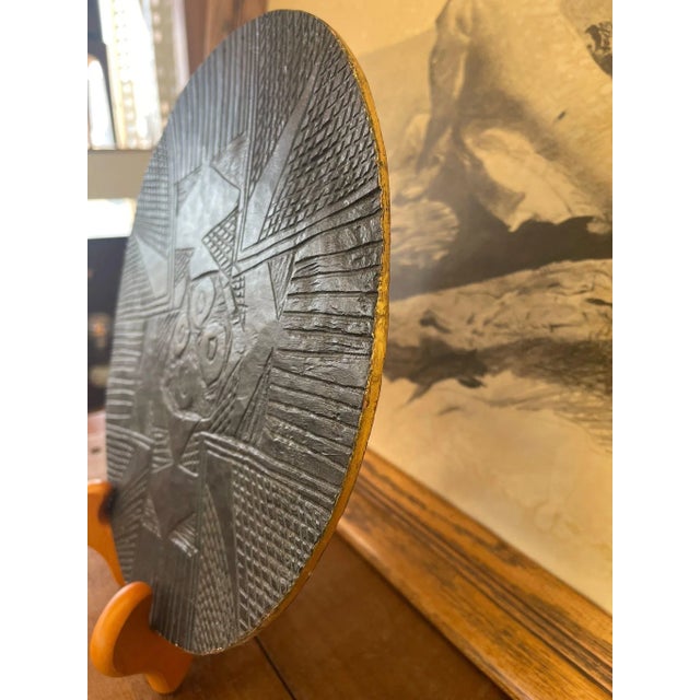 Black Vintage Black Color Carved Wood Platter For Sale - Image 8 of 8