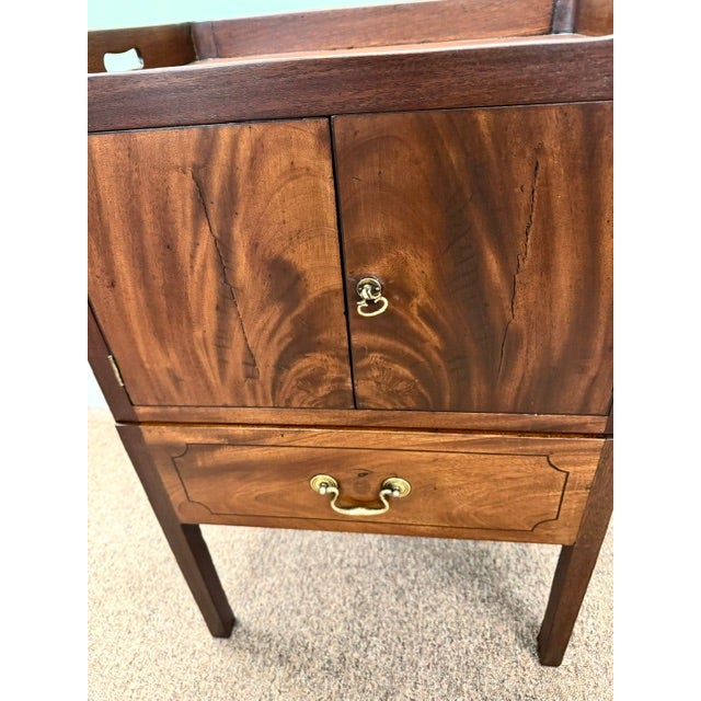 Wood Antique English George III Mahogany Gallery Top Bedside Commode For Sale - Image 7 of 12
