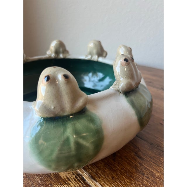 Late 20th Century Frog Majolica Style Friendship Bowl Style Planter Pottery For Sale - Image 4 of 8