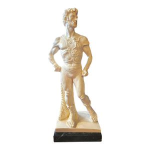 A Santini Italian Alabaster Gladiator Sculpture 18" Tall on Marble Made in Italy