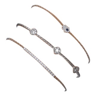 Curated Diamond Bracelet Stack – Rhodium Plated Sterling Silver Pavé Diamond Hamsa, Diamond Bar & Three-Station Bracelet Set - Brand New, Never Worn For Sale